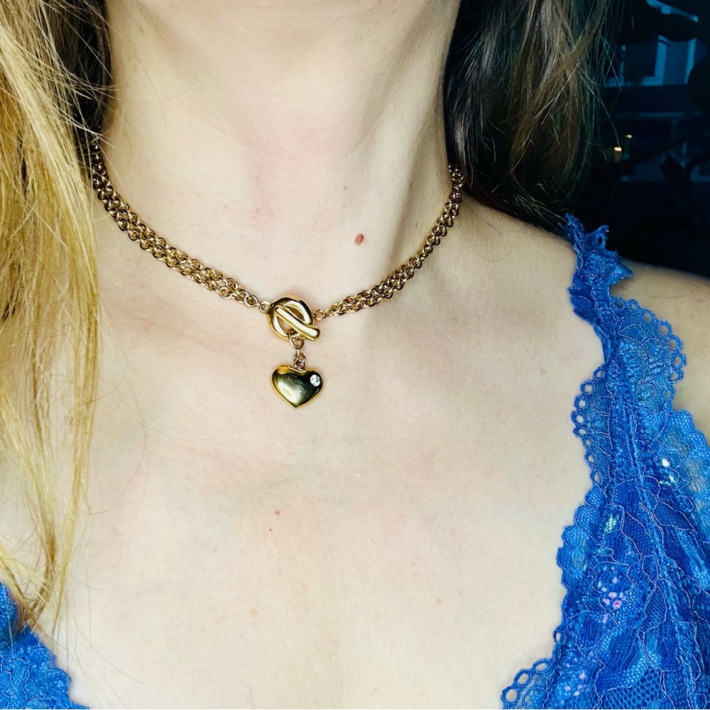 Vintage Givenchy Heart Toggle Necklace/Chocker With Crystal